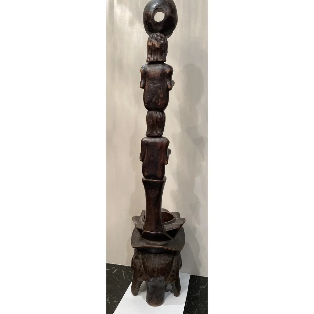 Vintage Native American Totem Pole Collection Hand Carved Bowl Solid Wood 26.5